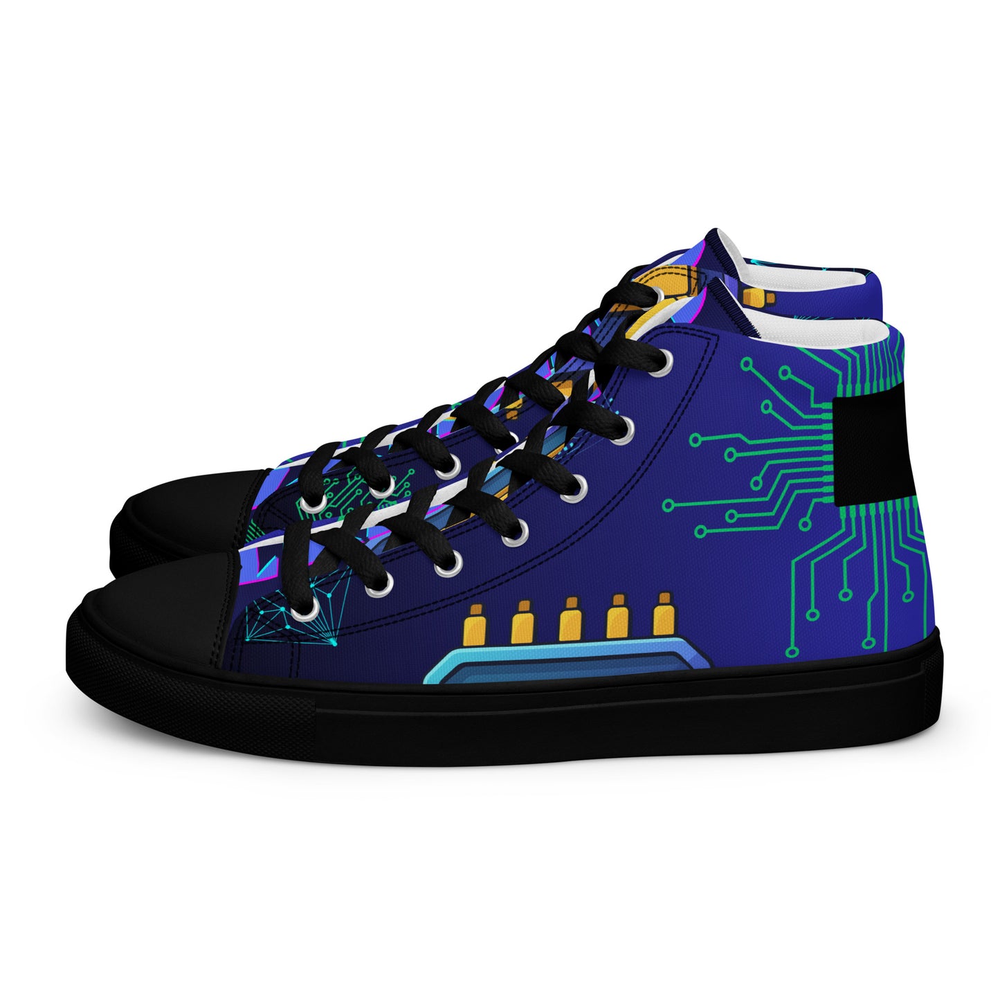 Circuit Board Technology, Hand Drawn Electronic Integrated Circuit, Digital Network Technology,  Men’s high top canvas shoes