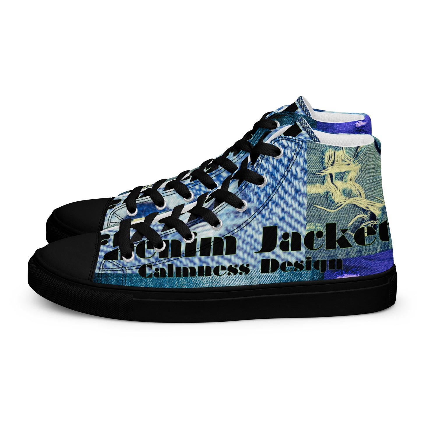 Tear on Denim, Old Jeans, By Calmnessdesign.COM,  Men’s high top canvas shoes