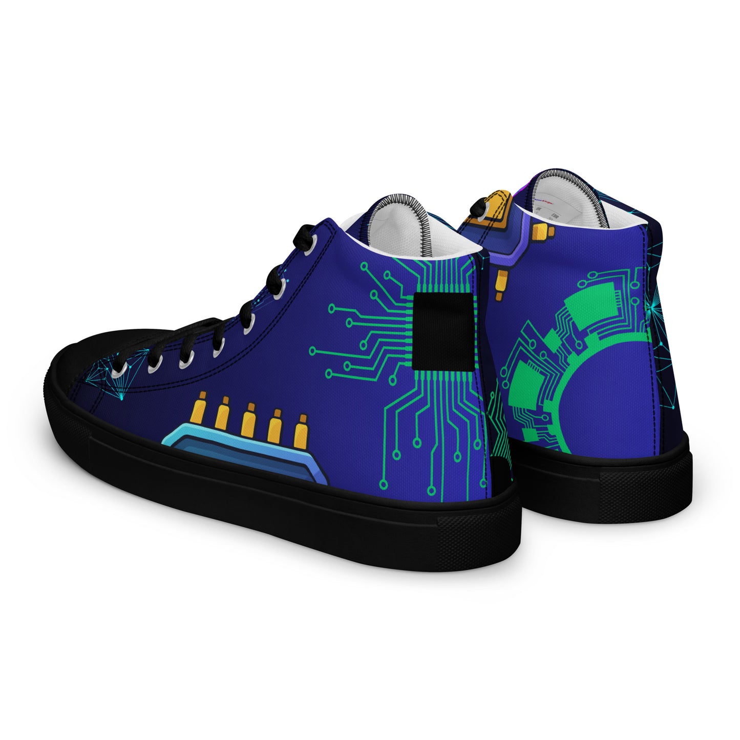 Circuit Board Technology, Hand Drawn Electronic Integrated Circuit, Digital Network Technology,  Men’s high top canvas shoes