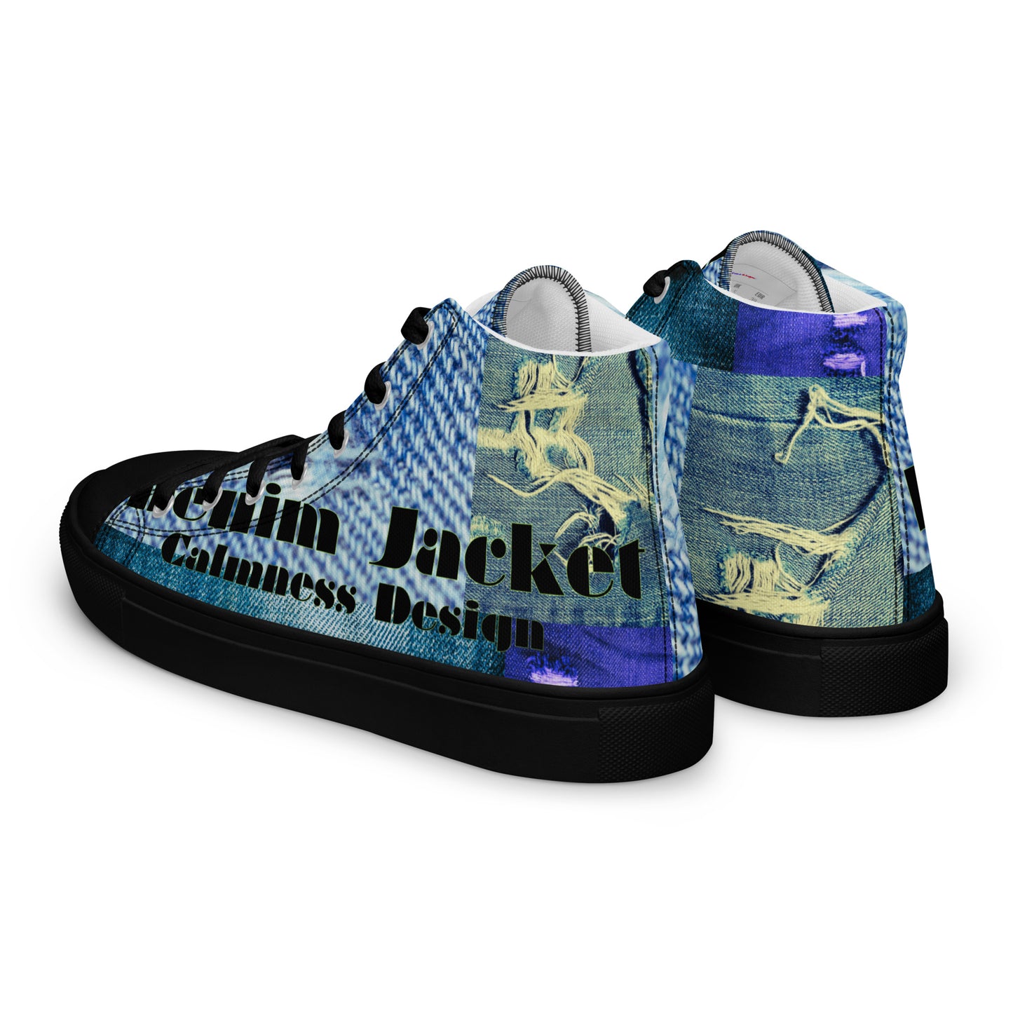 Tear on Denim, Old Jeans, By Calmnessdesign.COM,  Men’s high top canvas shoes