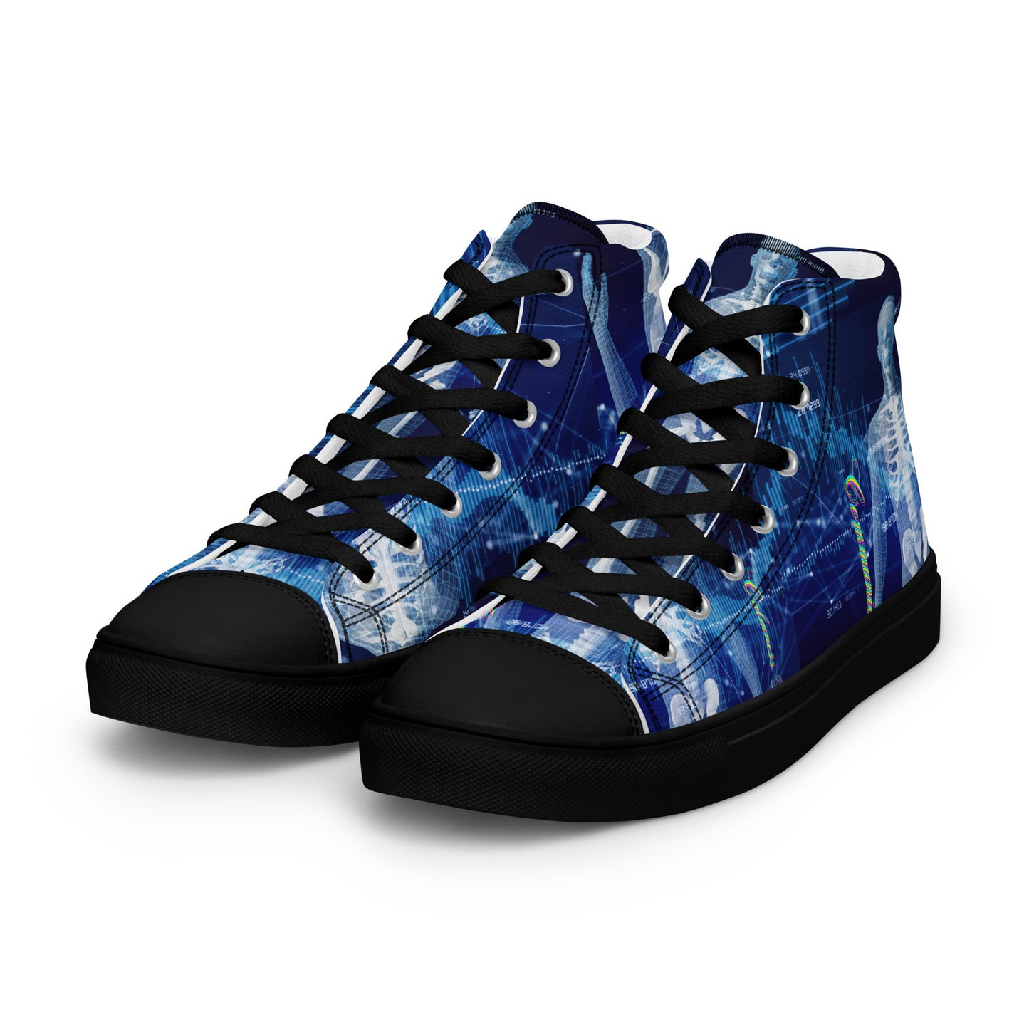 Calmness Designs, Communication Network Concept,    Men’s high top canvas shoes