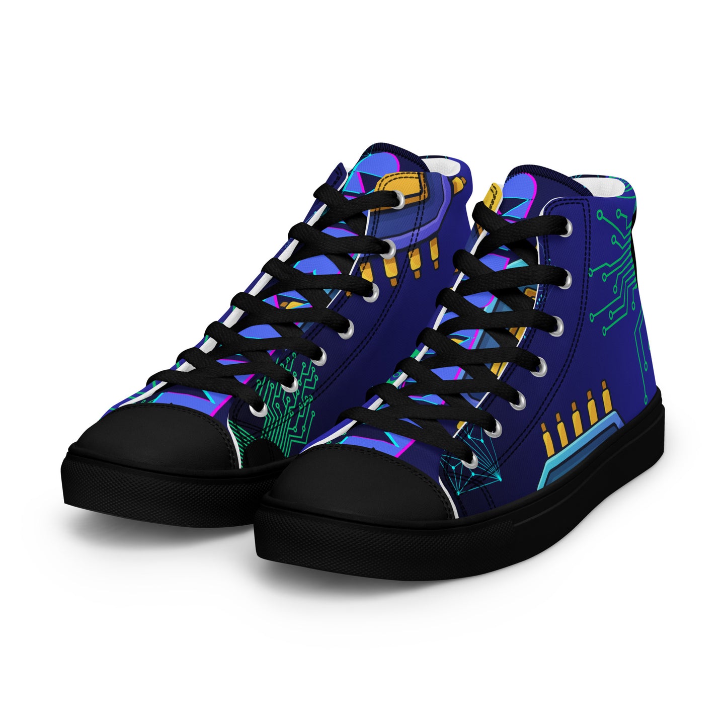 Circuit Board Technology, Hand Drawn Electronic Integrated Circuit, Digital Network Technology,  Men’s high top canvas shoes