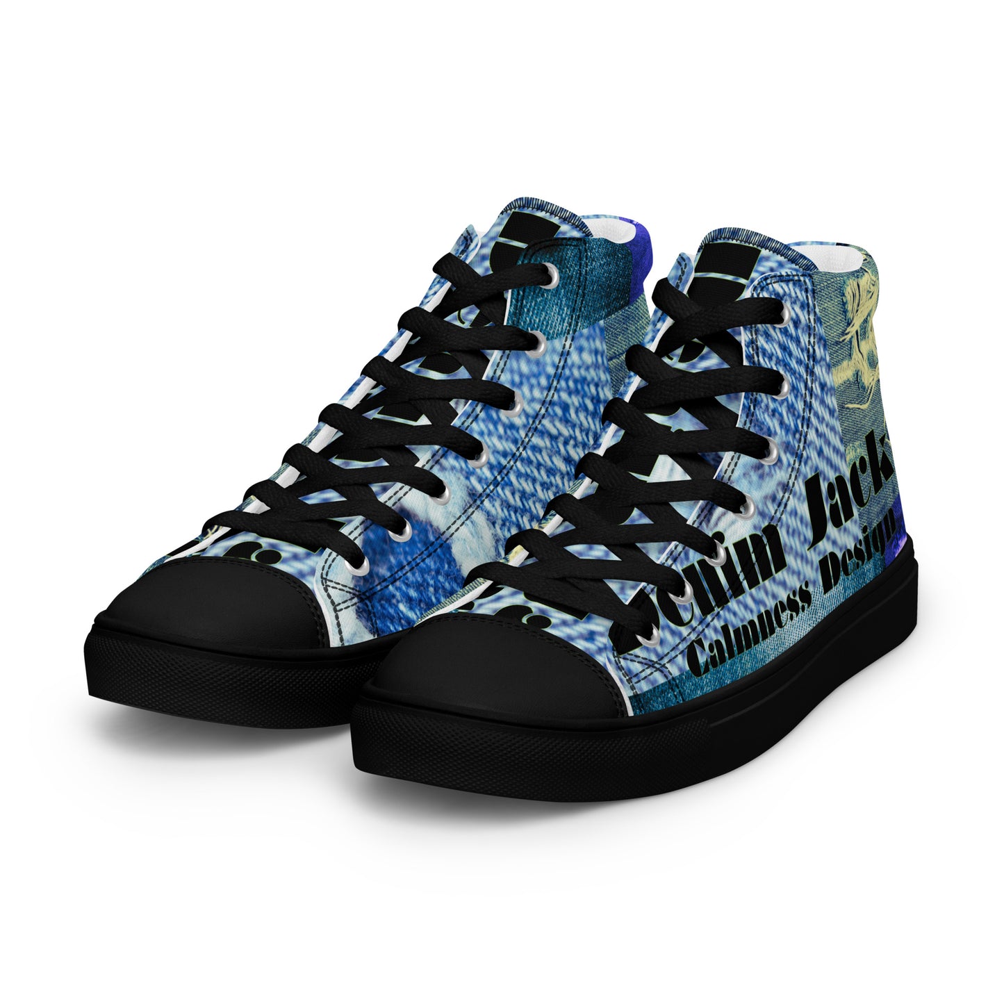 Tear on Denim, Old Jeans, By Calmnessdesign.COM,  Men’s high top canvas shoes