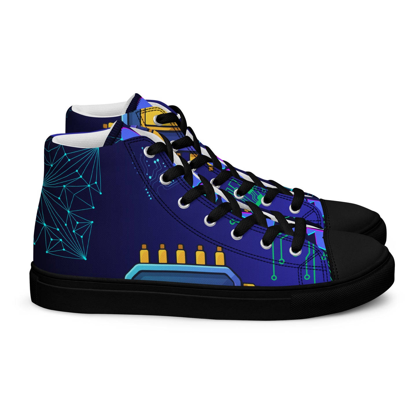 Circuit Board Technology, Hand Drawn Electronic Integrated Circuit, Digital Network Technology,  Men’s high top canvas shoes