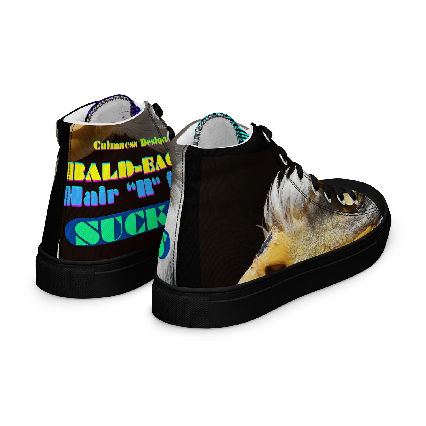 Calmness Designs, Bald Head, Hair  "R" For Sucker's  Men’s high top canvas shoes