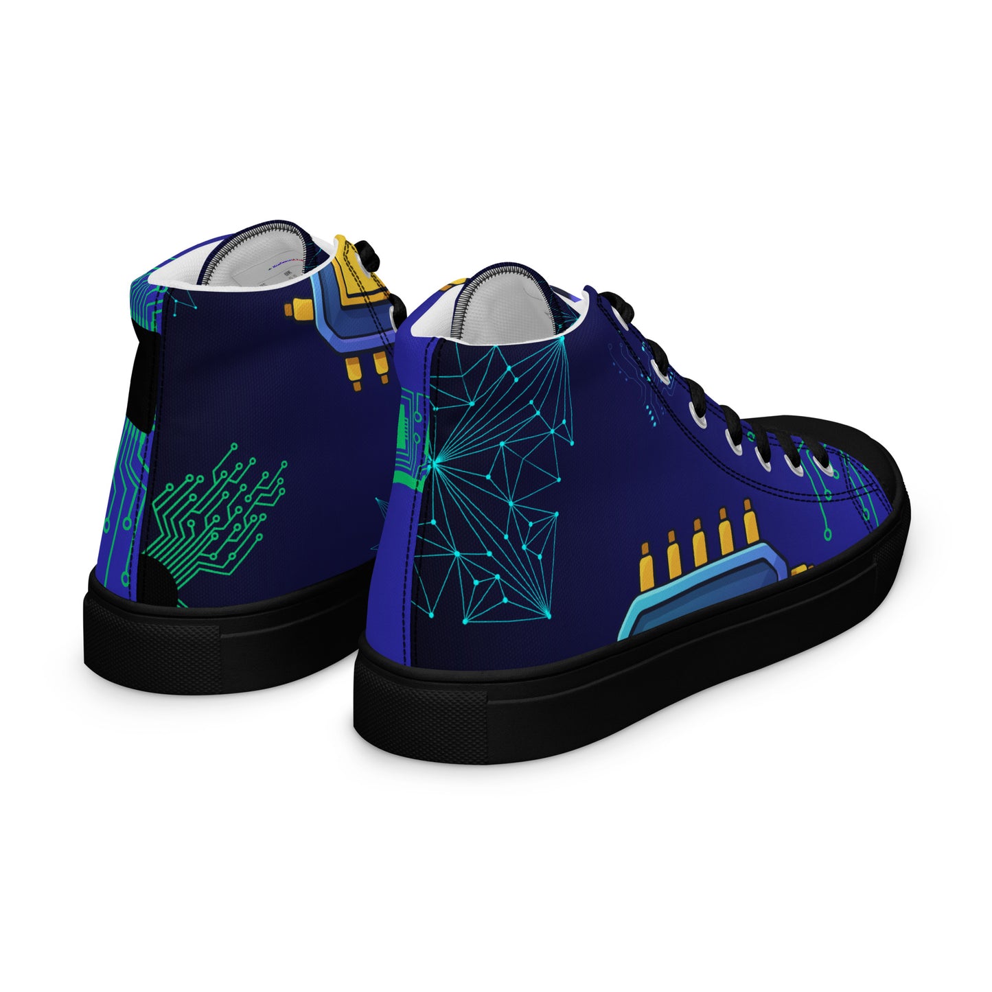 Circuit Board Technology, Hand Drawn Electronic Integrated Circuit, Digital Network Technology,  Men’s high top canvas shoes