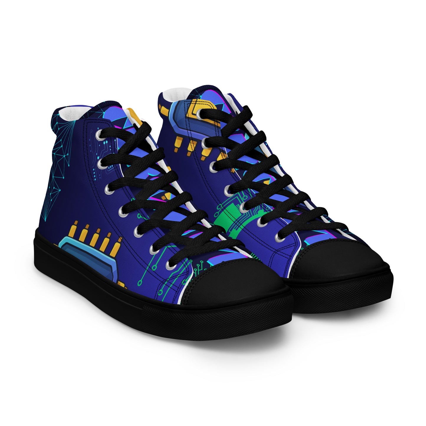 Circuit Board Technology, Hand Drawn Electronic Integrated Circuit, Digital Network Technology,  Men’s high top canvas shoes