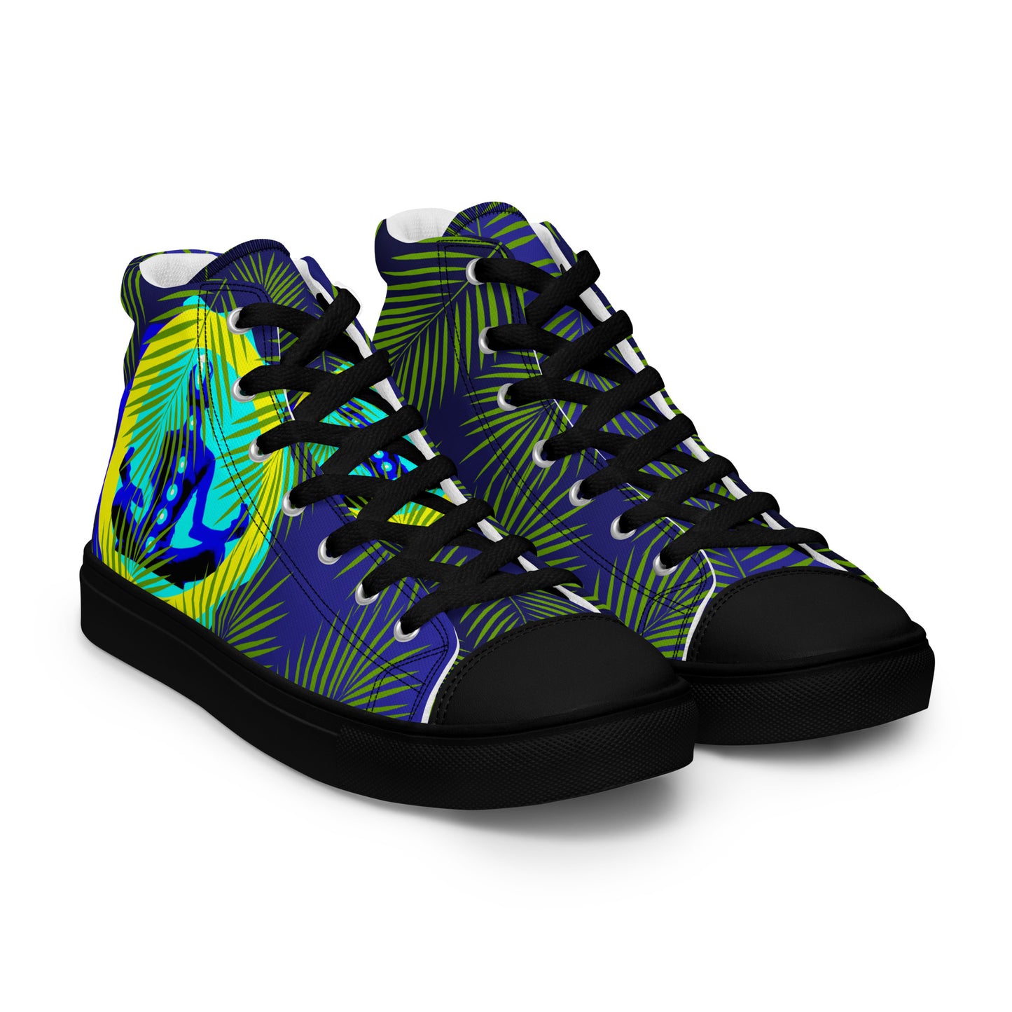 Tropical Palm Leaves, CALMNESS DESIGNS,  Creative Designer's,  Men’s high top canvas shoes