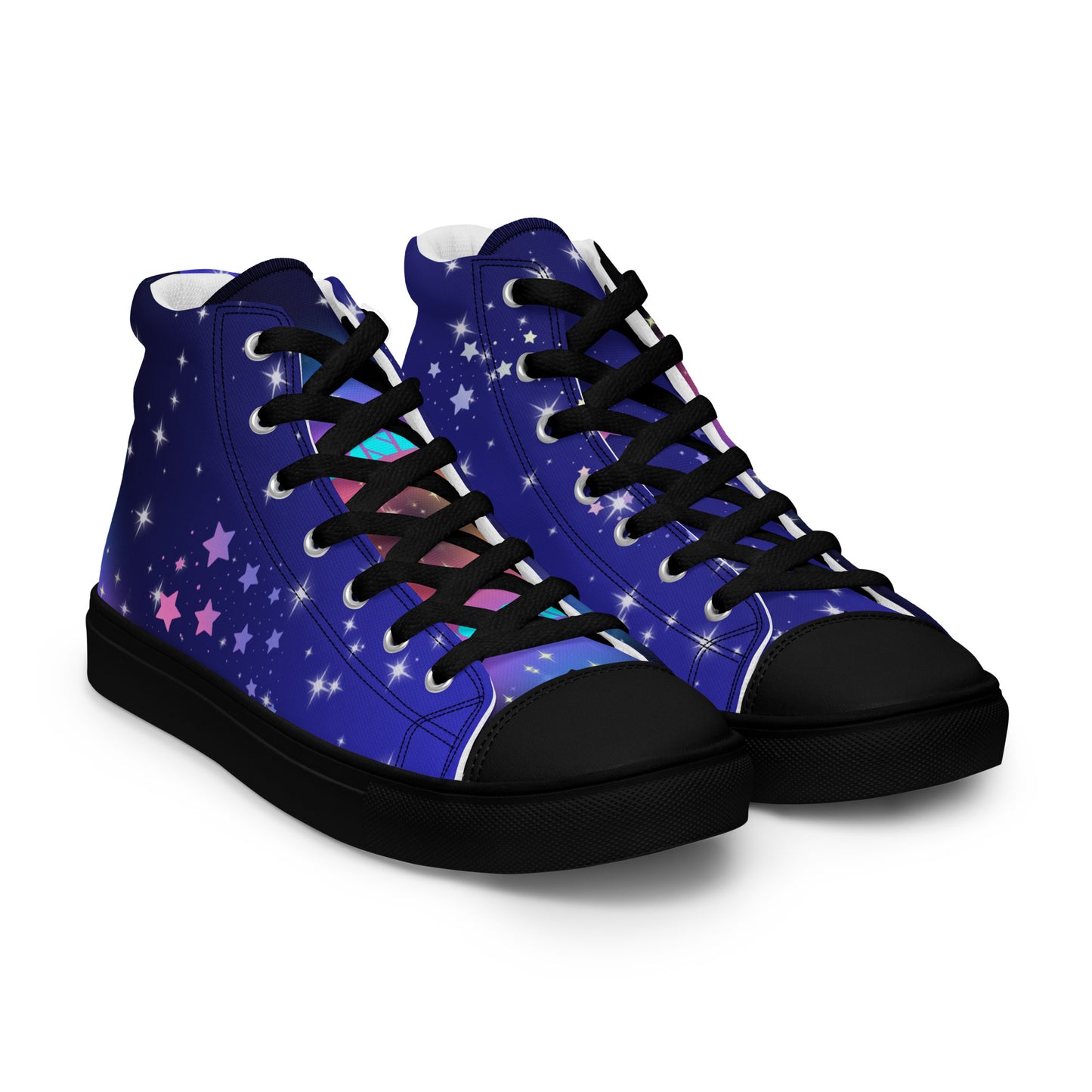 White Stars, Heart with Stars,  CALMNESS DESIGNS,  Creative Designer's,  Men’s high top canvas shoes