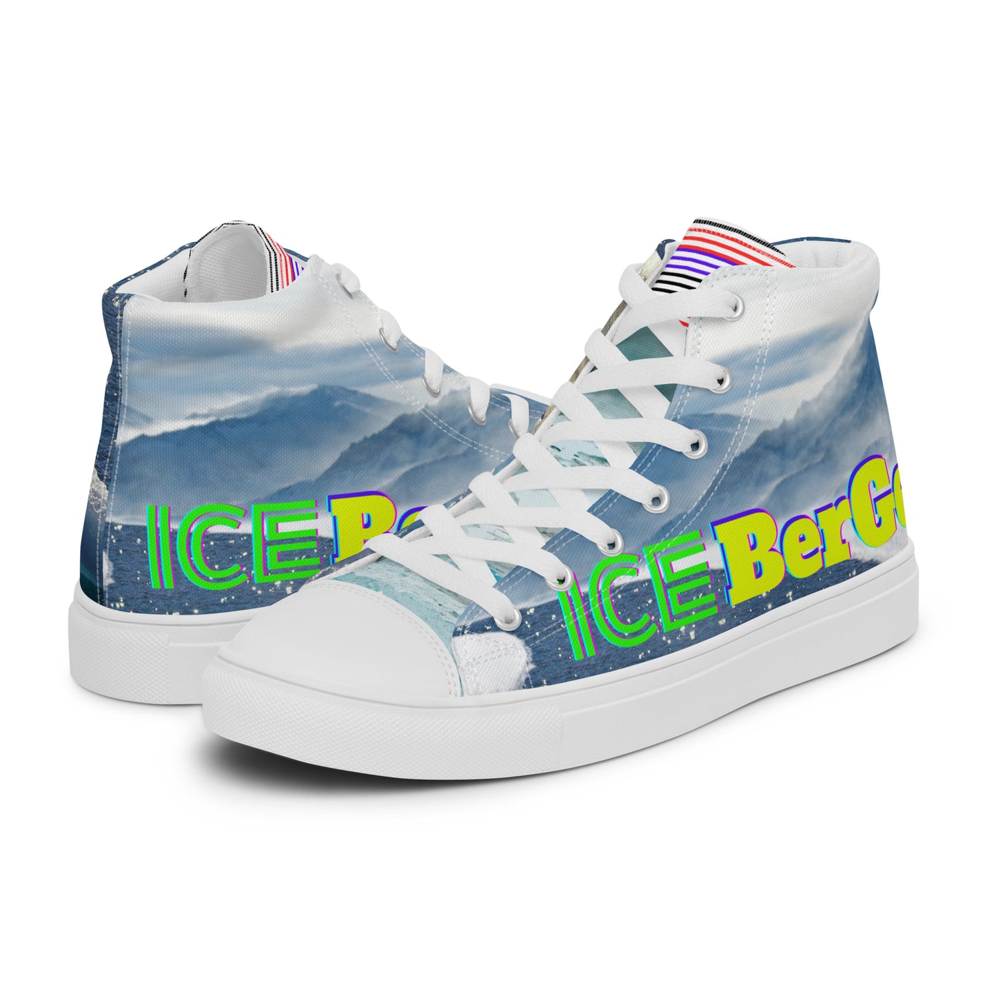 Polar Bear on an Iceberg,   Men’s high top canvas shoes