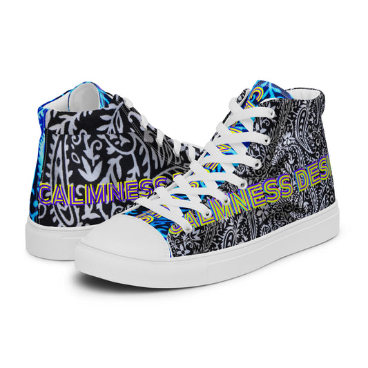 Black & White, Blue Bandana,   Men’s high top canvas shoes