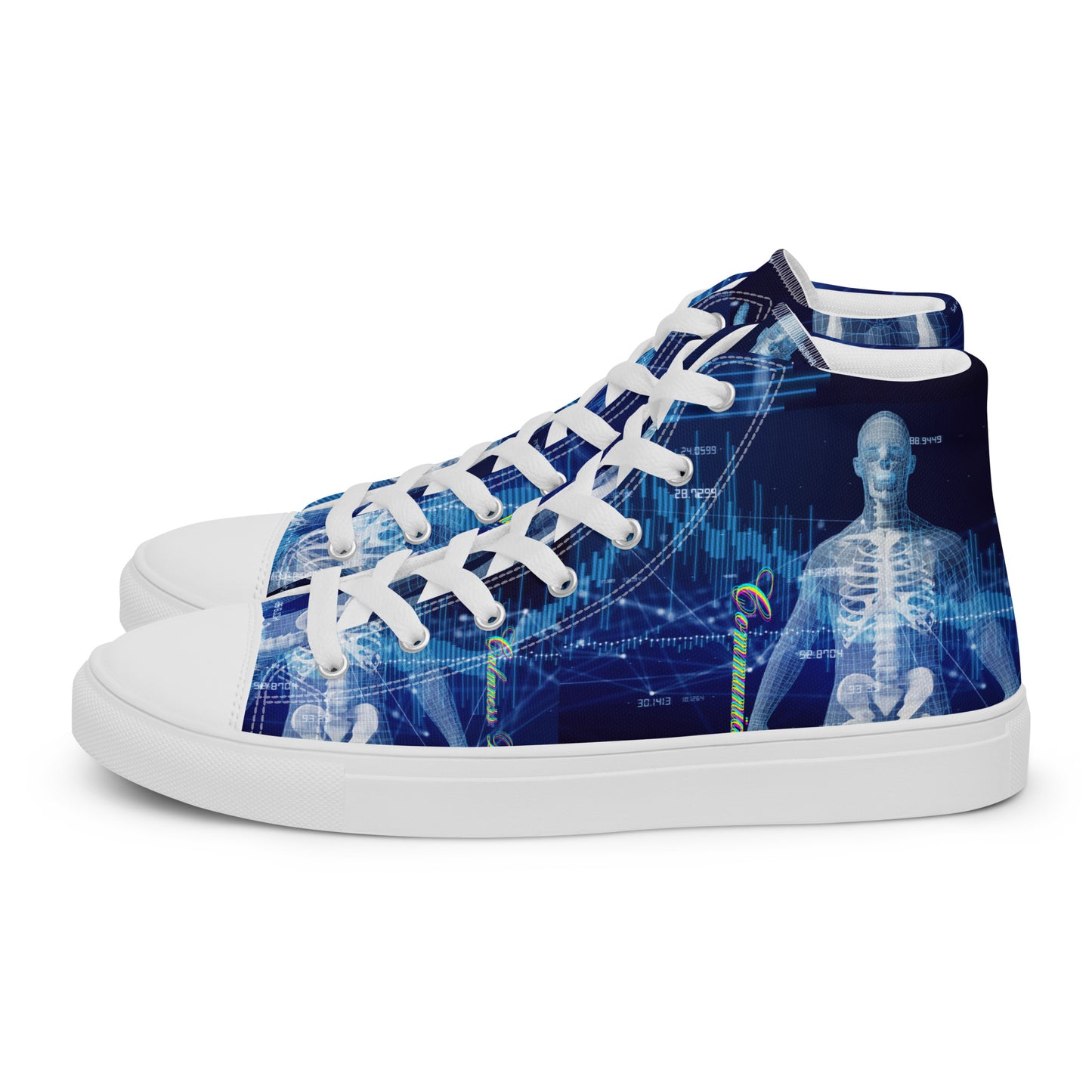 Calmness Designs, Communication Network Concept,    Men’s high top canvas shoes