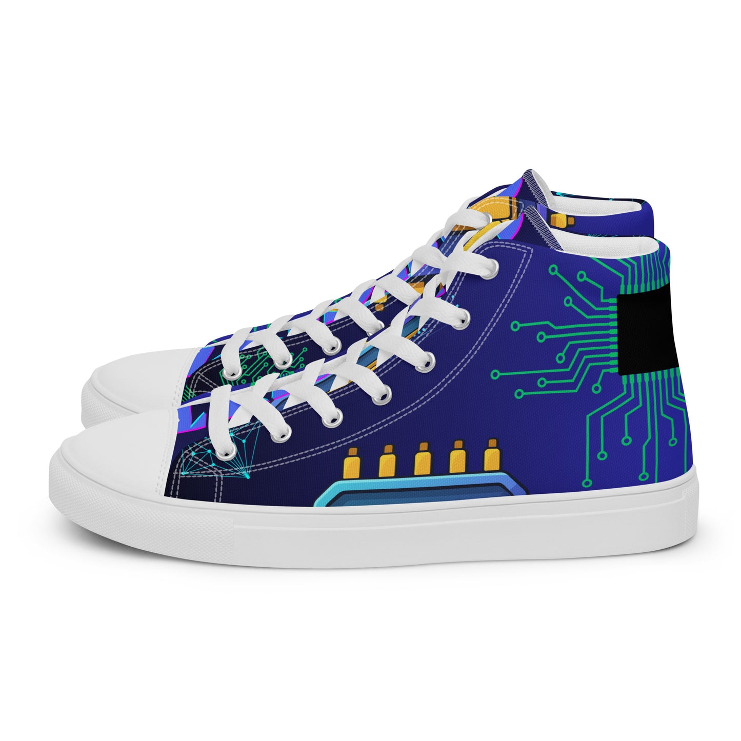 Circuit Board Technology, Hand Drawn Electronic Integrated Circuit, Digital Network Technology,  Men’s high top canvas shoes