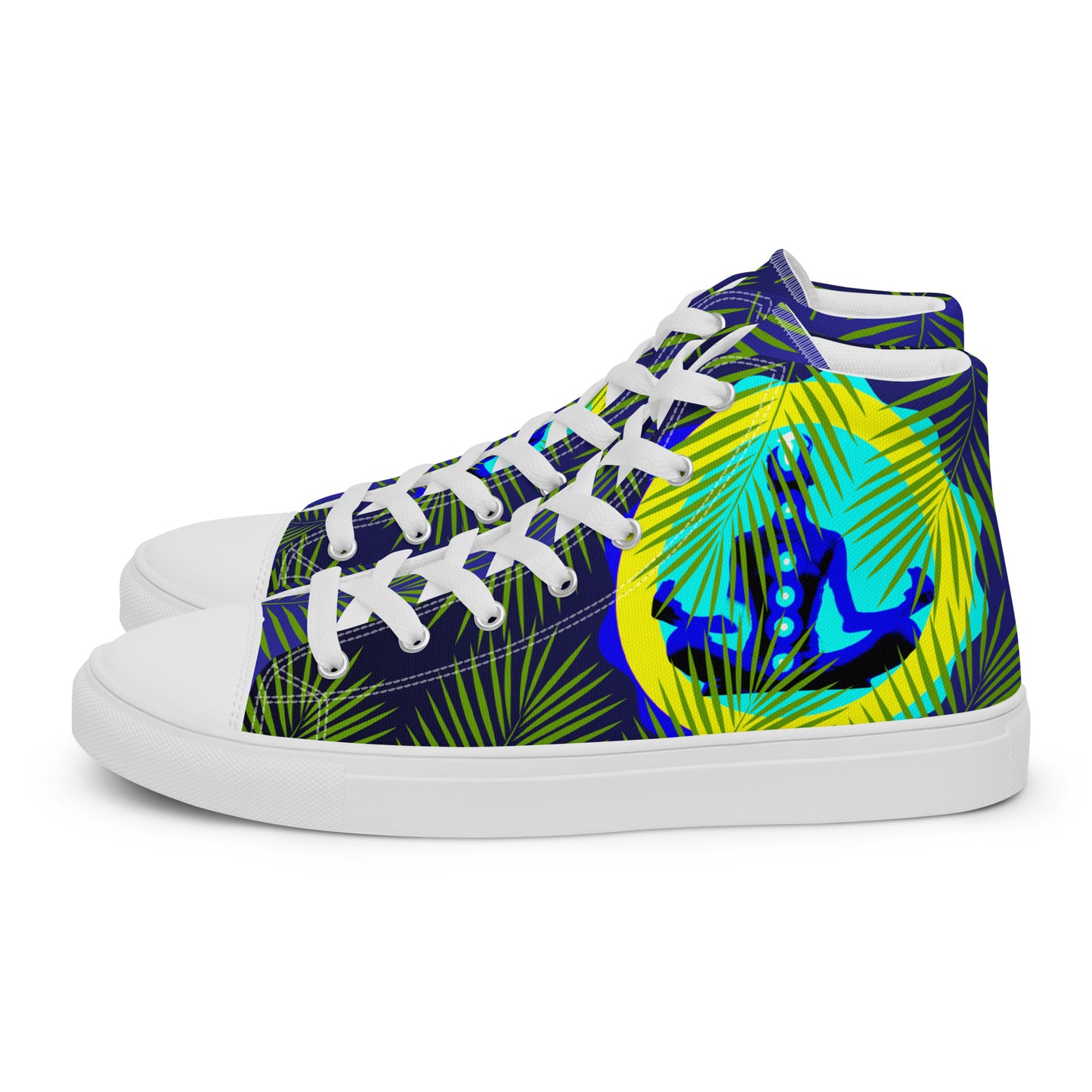 Tropical Palm Leaves, CALMNESS DESIGNS,  Creative Designer's,  Men’s high top canvas shoes