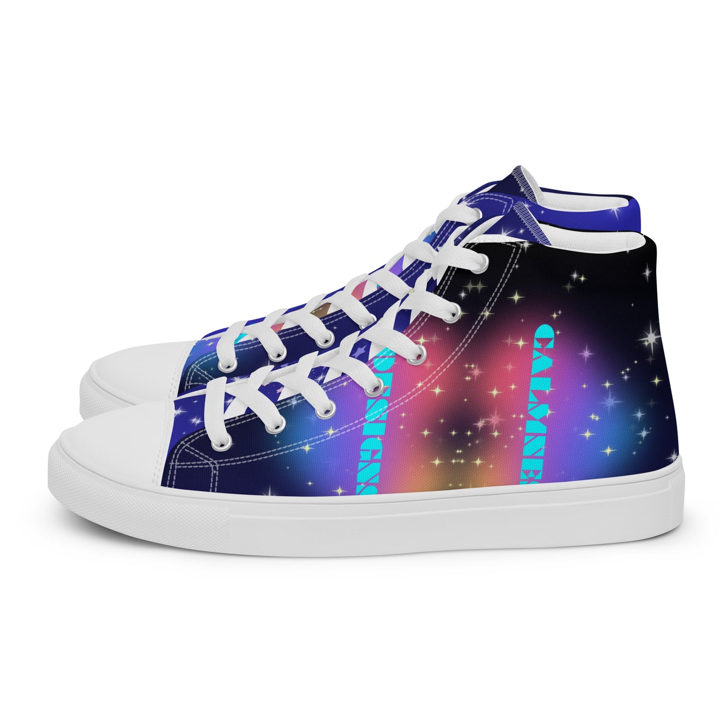 White Stars, Heart with Stars,  CALMNESS DESIGNS,  Creative Designer's,  Men’s high top canvas shoes