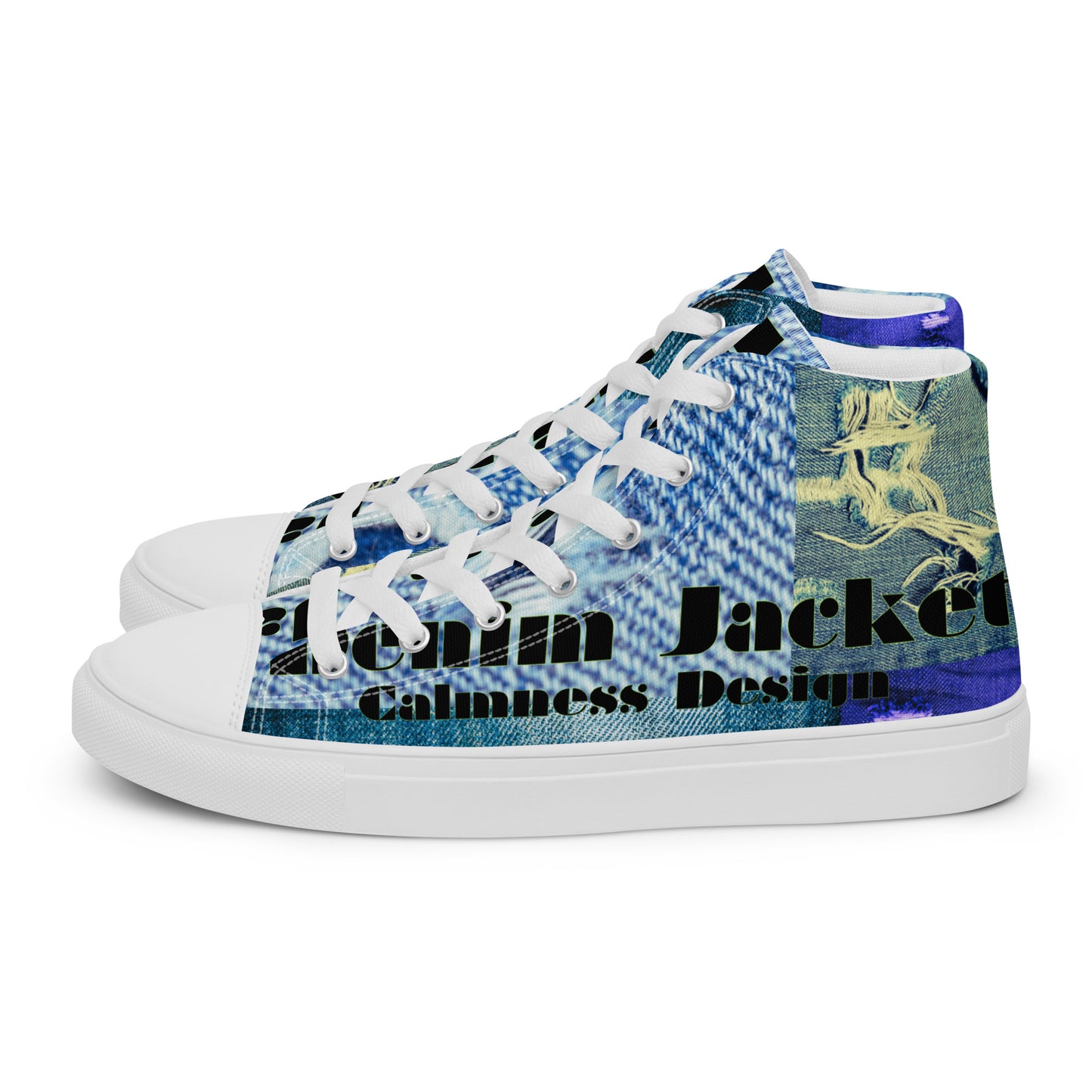 Tear on Denim, Old Jeans, By Calmnessdesign.COM,  Men’s high top canvas shoes