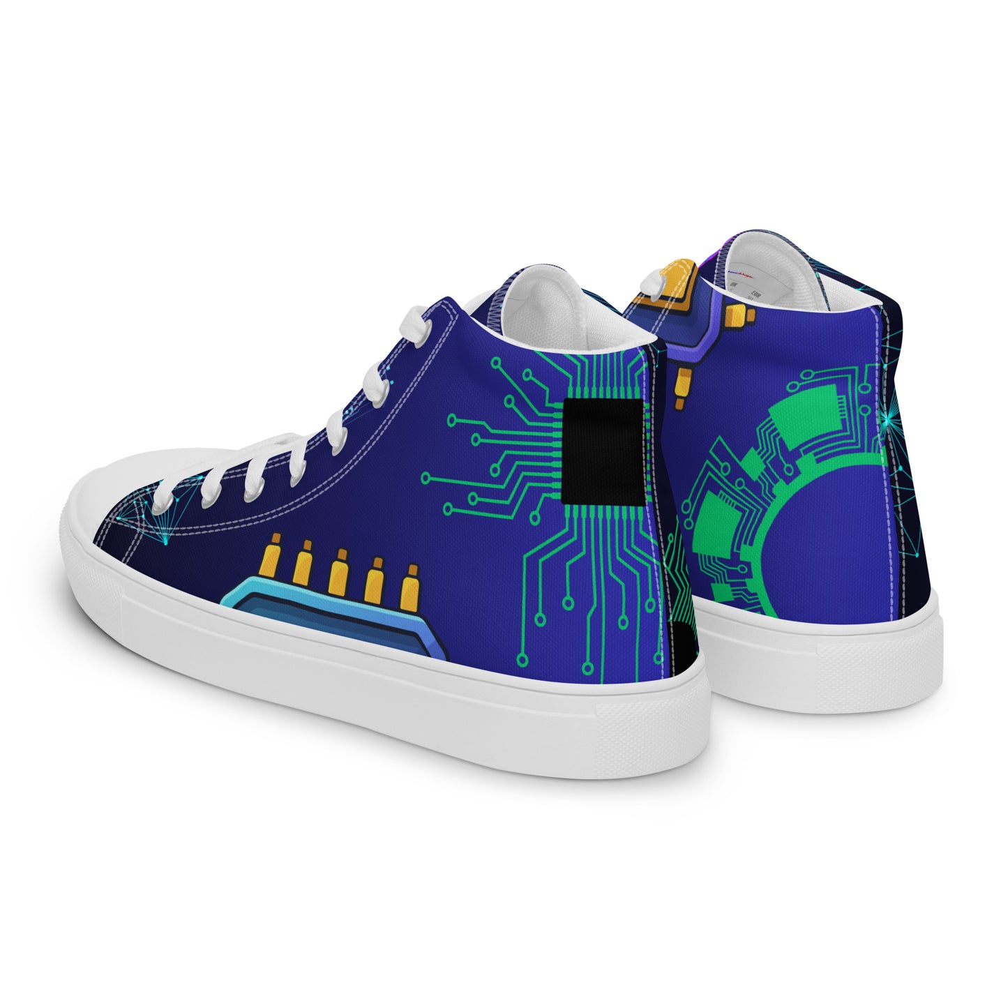 Circuit Board Technology, Hand Drawn Electronic Integrated Circuit, Digital Network Technology,  Men’s high top canvas shoes