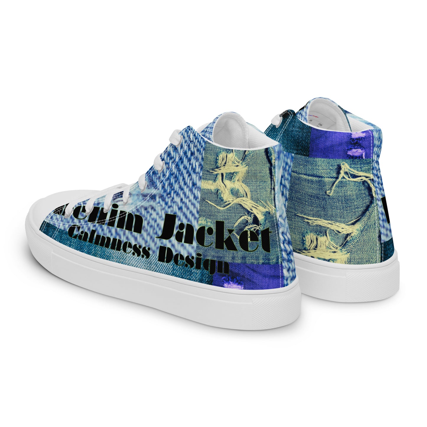 Tear on Denim, Old Jeans, By Calmnessdesign.COM,  Men’s high top canvas shoes