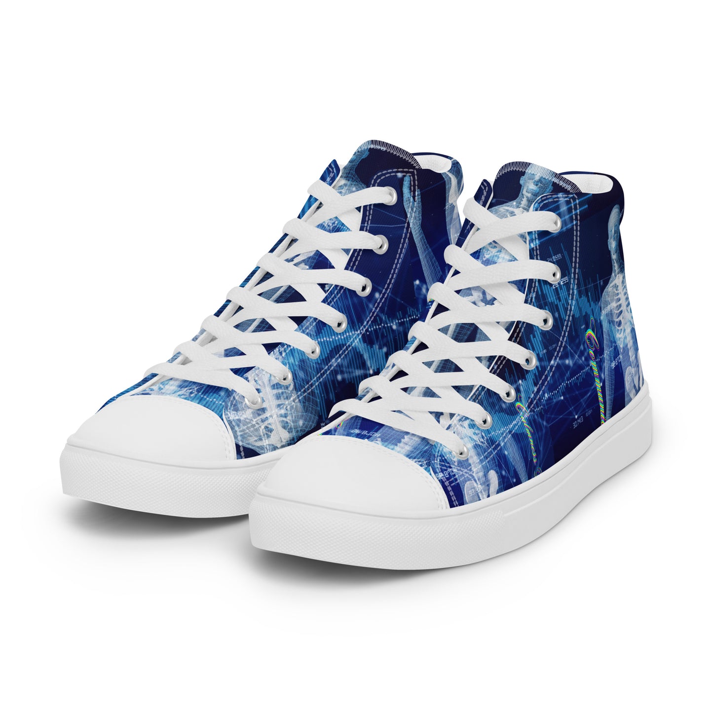 Calmness Designs, Communication Network Concept,    Men’s high top canvas shoes