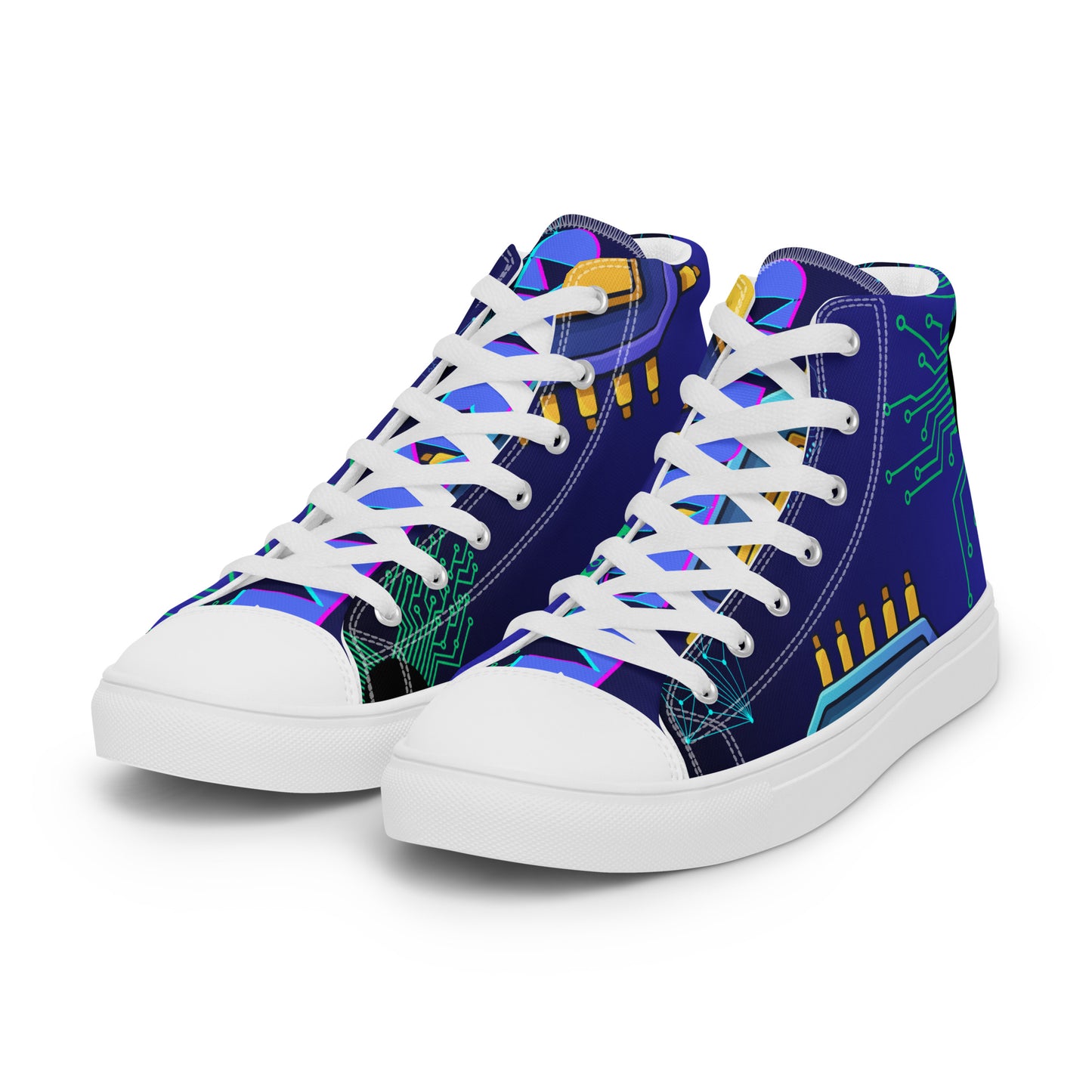 Circuit Board Technology, Hand Drawn Electronic Integrated Circuit, Digital Network Technology,  Men’s high top canvas shoes