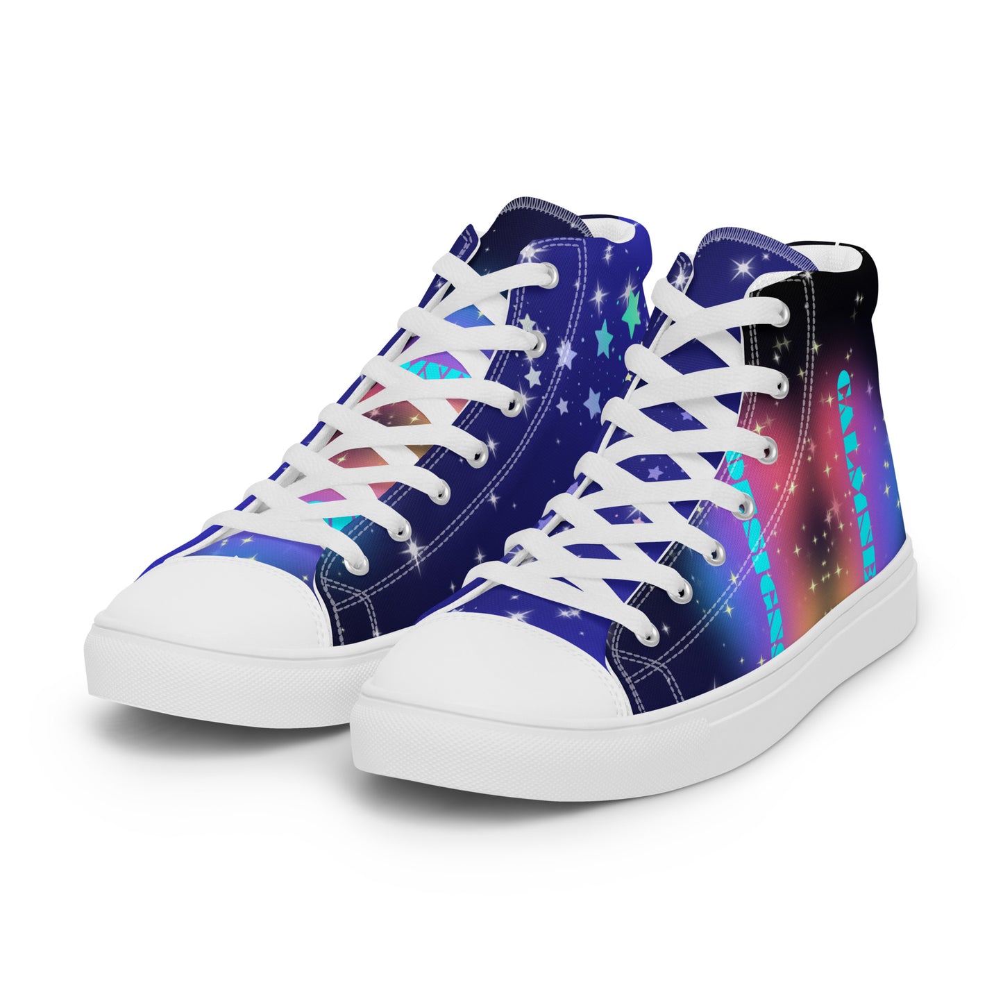 White Stars, Heart with Stars,  CALMNESS DESIGNS,  Creative Designer's,  Men’s high top canvas shoes