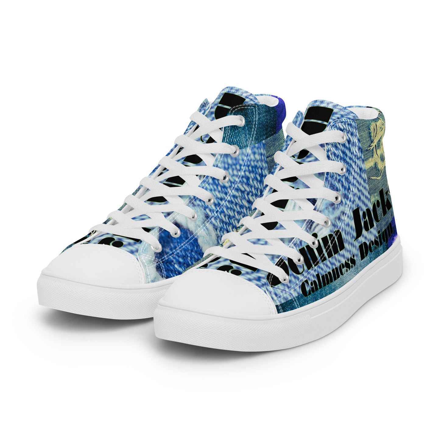 Tear on Denim, Old Jeans, By Calmnessdesign.COM,  Men’s high top canvas shoes