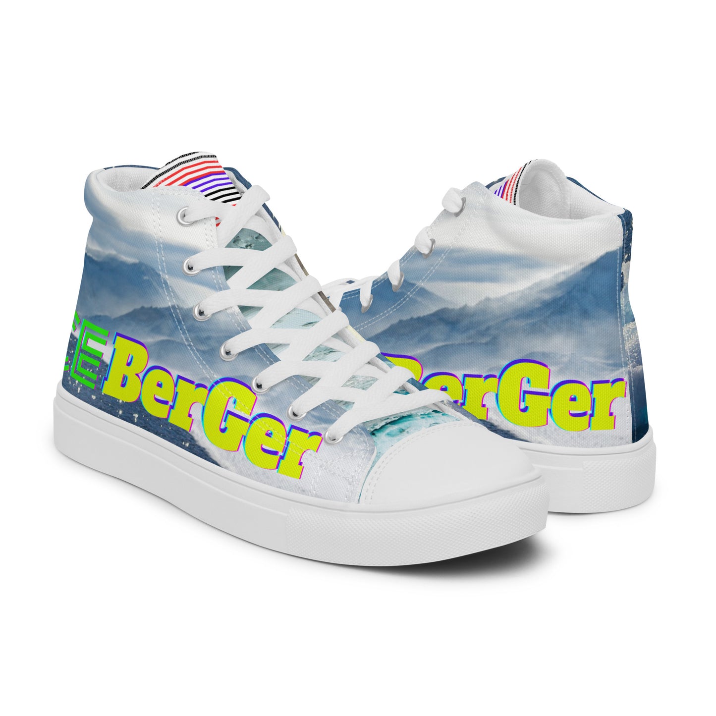 Polar Bear on an Iceberg,   Men’s high top canvas shoes