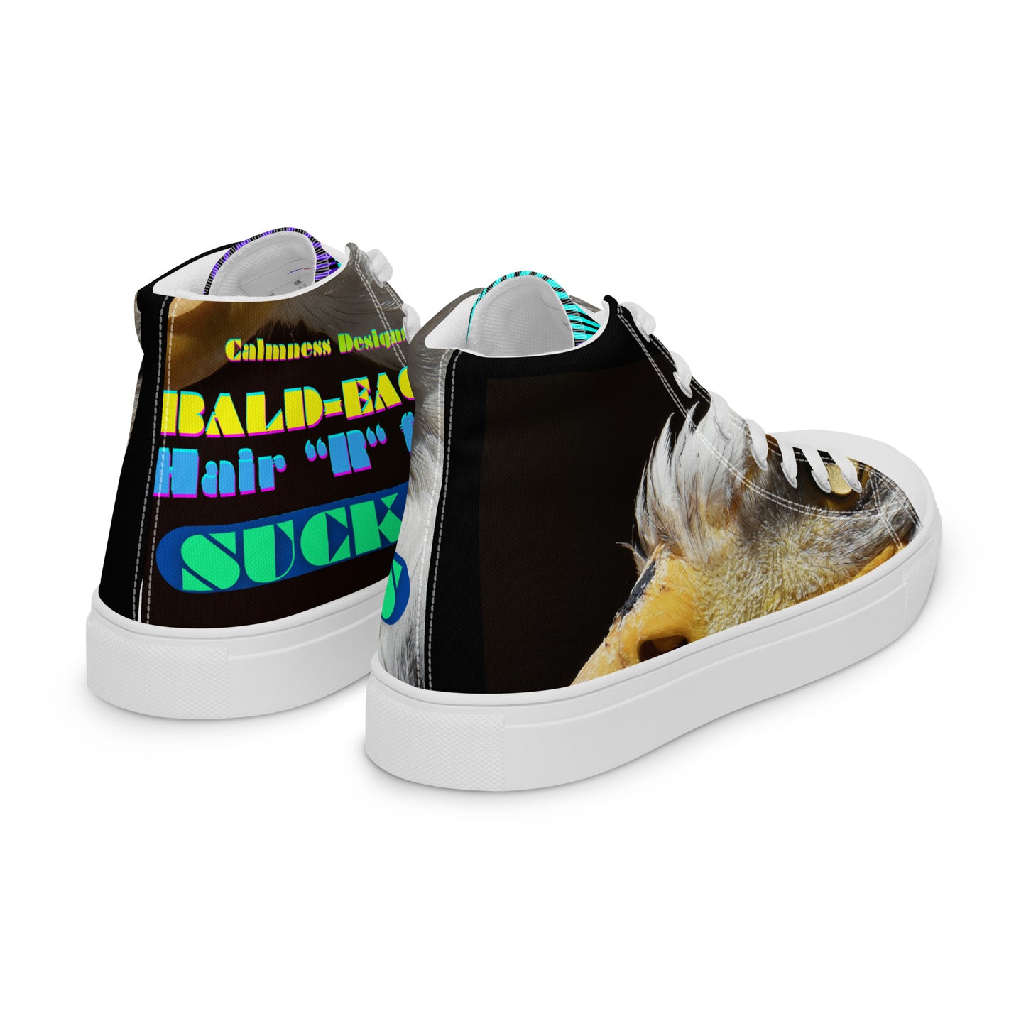 Calmness Designs, Bald Head, Hair  "R" For Sucker's  Men’s high top canvas shoes