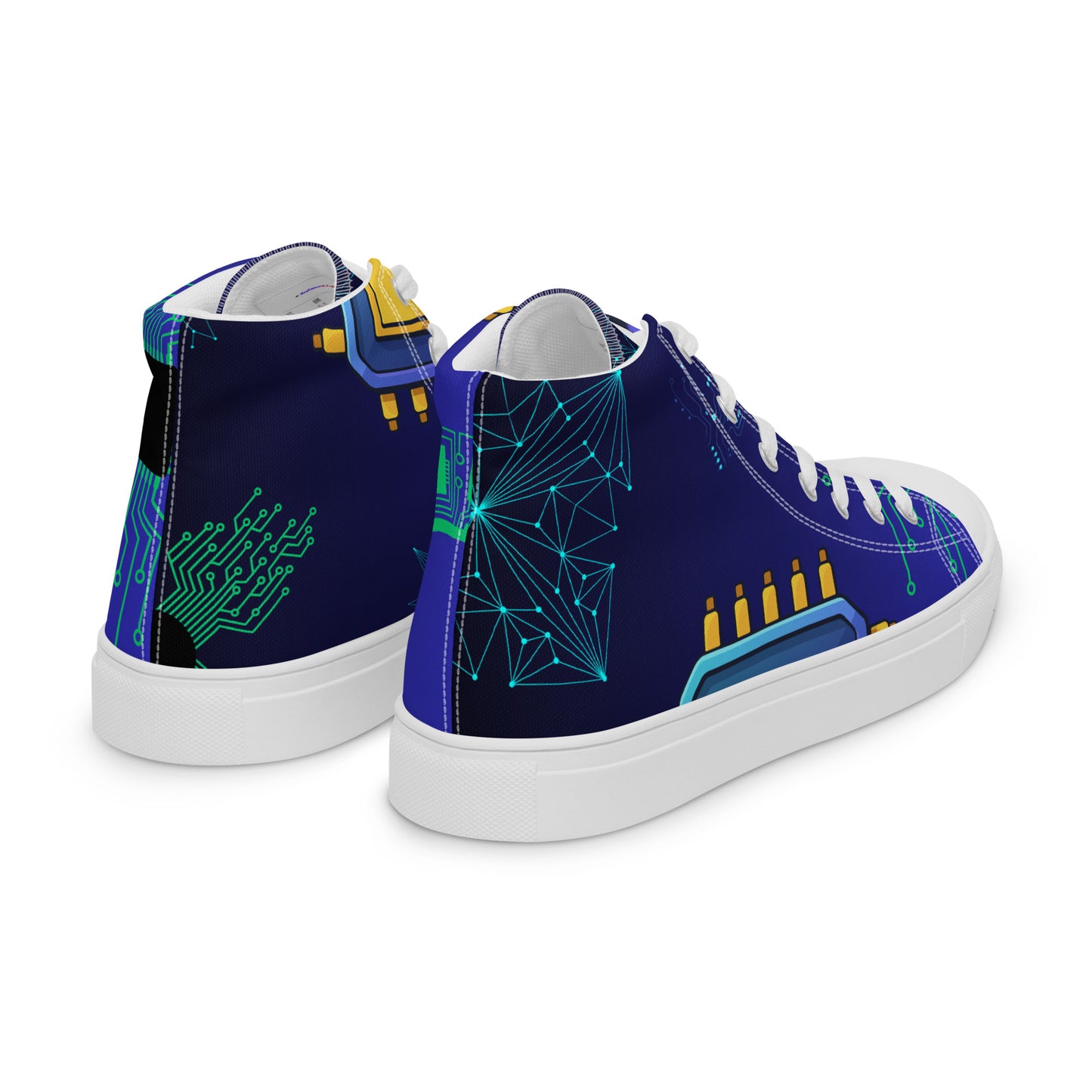 Circuit Board Technology, Hand Drawn Electronic Integrated Circuit, Digital Network Technology,  Men’s high top canvas shoes