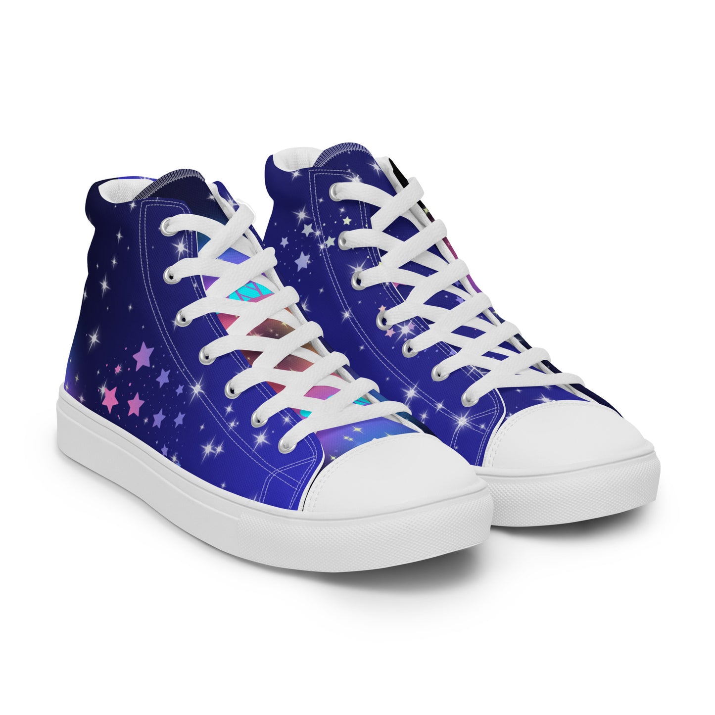 White Stars, Heart with Stars,  CALMNESS DESIGNS,  Creative Designer's,  Men’s high top canvas shoes