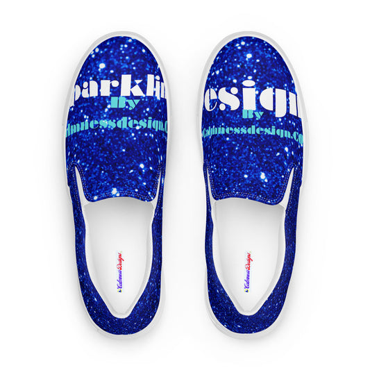 Sparkling Blue Color Sparkling Designs By Calmnessdesign.COM,  Men’s slip-on canvas shoes