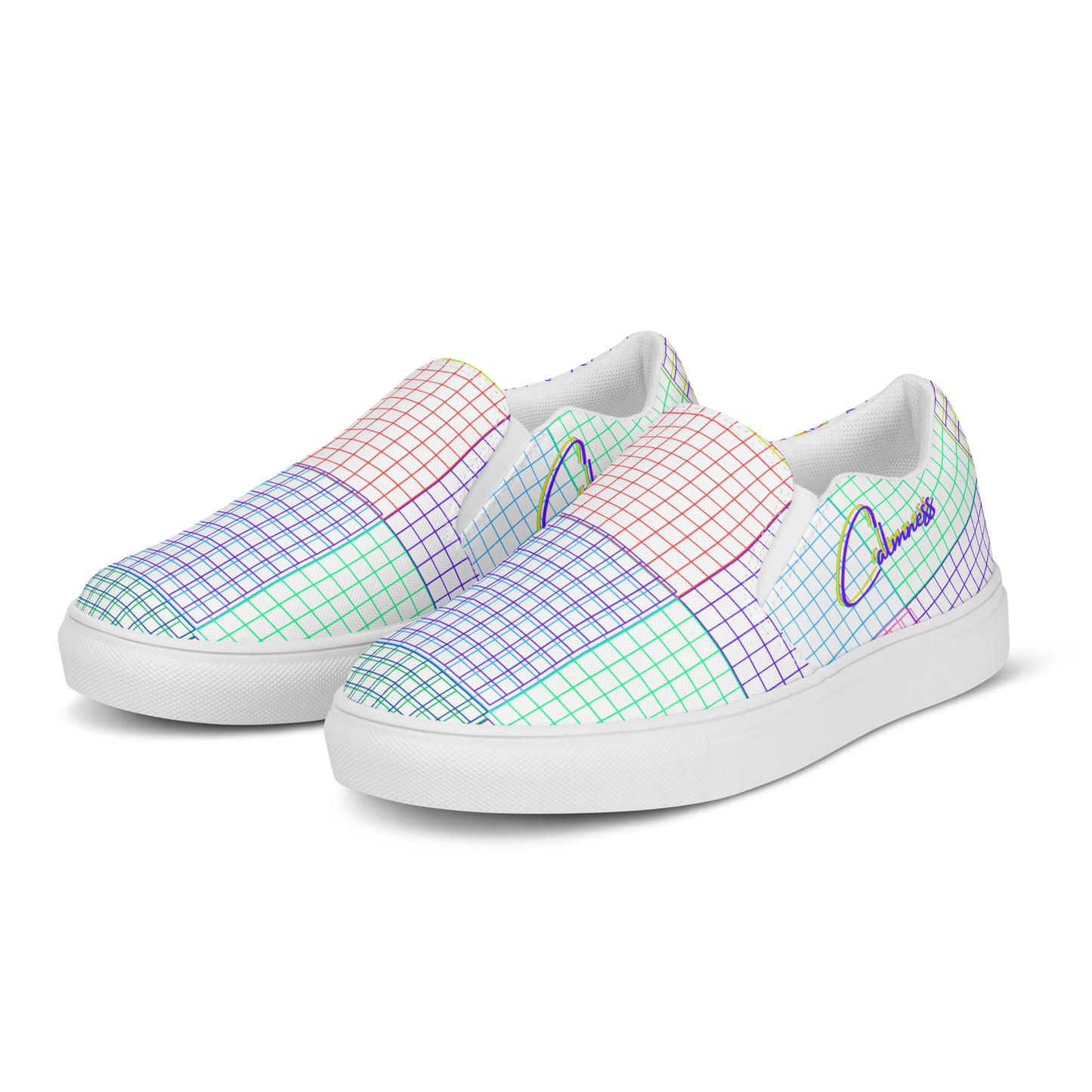 Acid Graphic Elements Square Grid,  Men’s slip-on canvas shoes