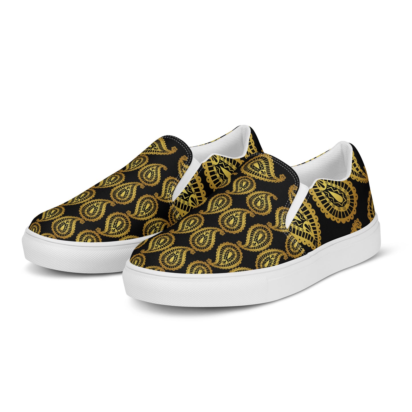 Gold Paisley, Calmness Designs,   Men’s slip-on canvas shoes