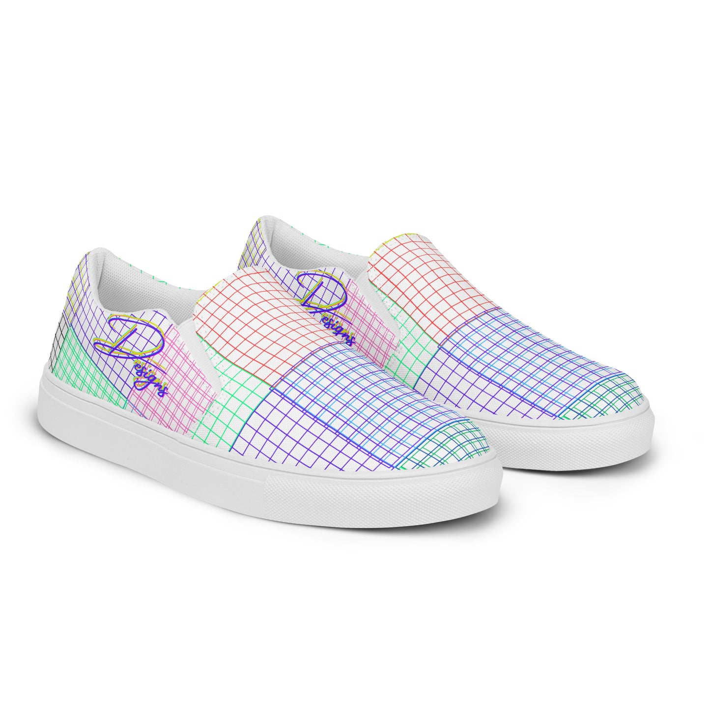 Acid Graphic Elements Square Grid,  Men’s slip-on canvas shoes