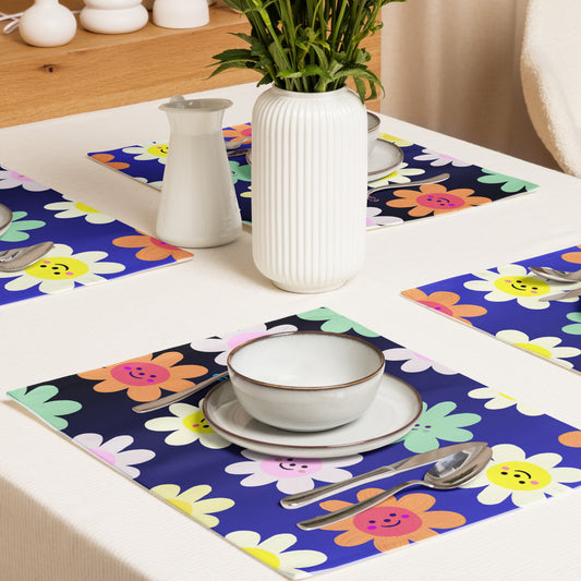 Cute Impasto Daisy flowers, CUTE-SMILY FACE Calmness Designs  Placemat Set