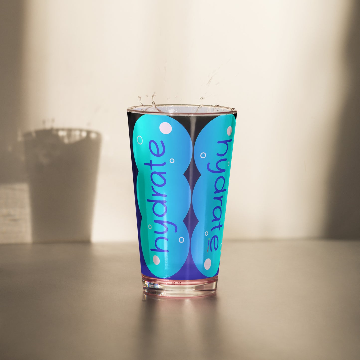 Elevated Cartoony HYDRATE, CALMNESS DESIGNS,  Creative Designer's,  Shaker pint glass