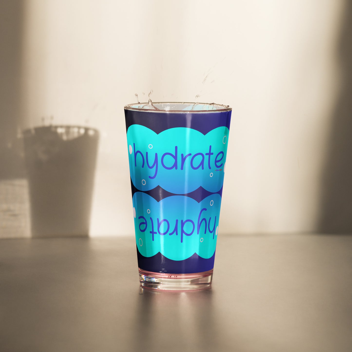 Elevated Cartoony HYDRATE, CALMNESS DESIGNS,  Creative Designer's,  Shaker pint glass