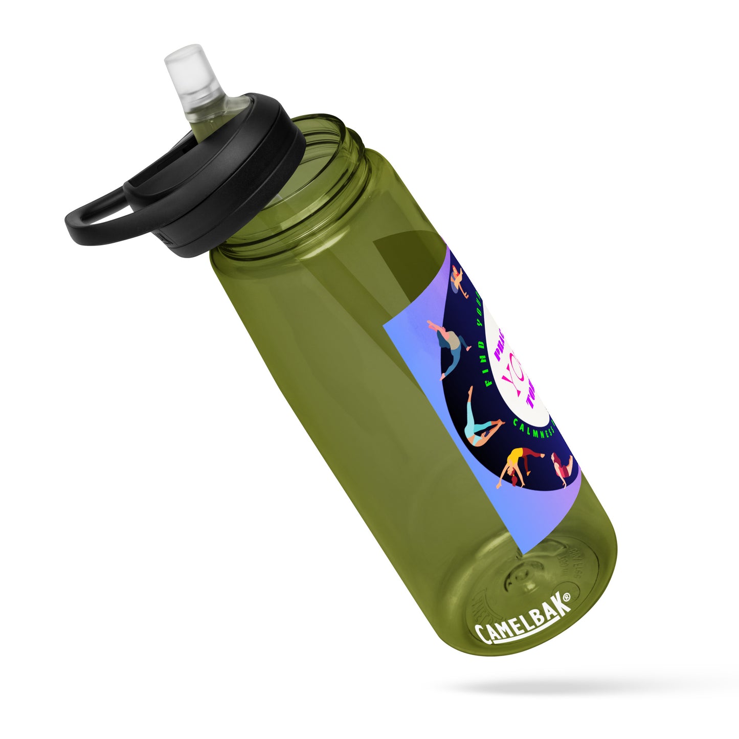 Colorful Illustrated Practice Yoga Today, FIND YOUR BALANCE, CALMNESSDESIGN.com, Creative Designer's,  Sports water bottle