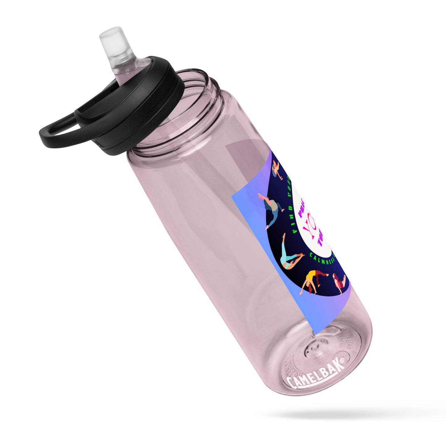 Colorful Illustrated Practice Yoga Today, FIND YOUR BALANCE, CALMNESSDESIGN.com, Creative Designer's,  Sports water bottle