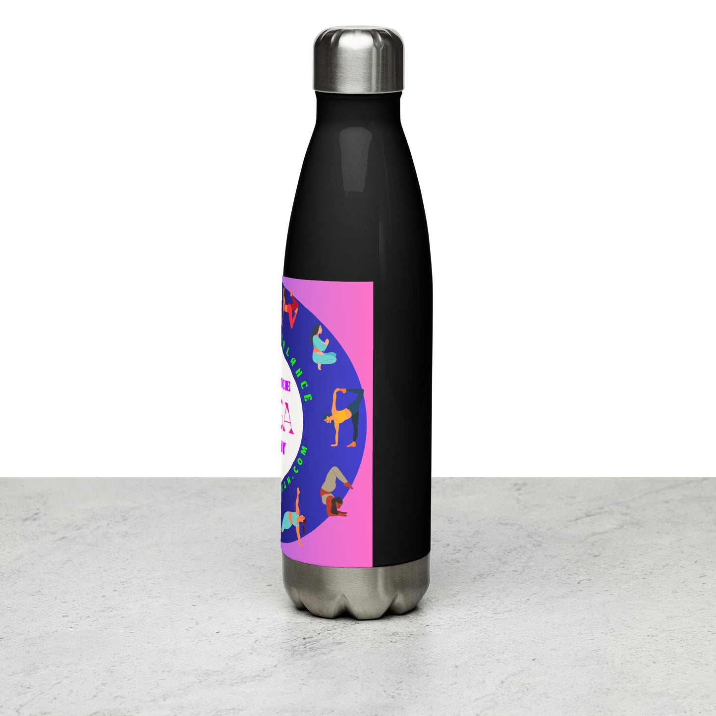 Colorful Illustrated Practice Yoga Today, FIND YOUR BALANCE, CALMNESSDESIGN.com, Creative Designer's,  Stainless steel water bottle