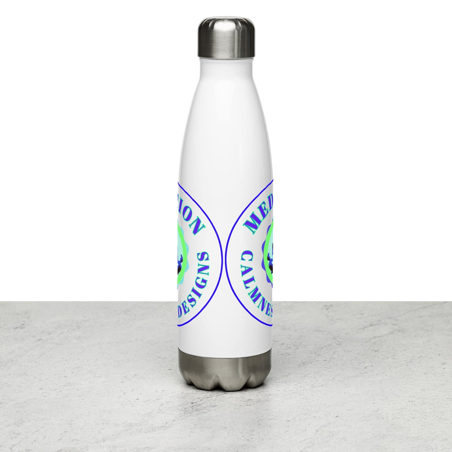 Retro Circle, MEDITION, CALMNESS DESIGNS LOGO,  Creative Designer's,  Stainless steel water bottle