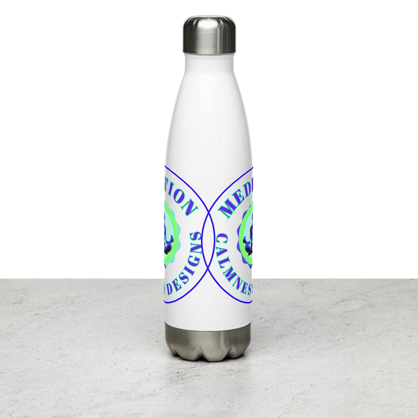 Retro Circle, MEDITION, CALMNESS DESIGNS LOGO,  Creative Designer's,  Stainless steel water bottle