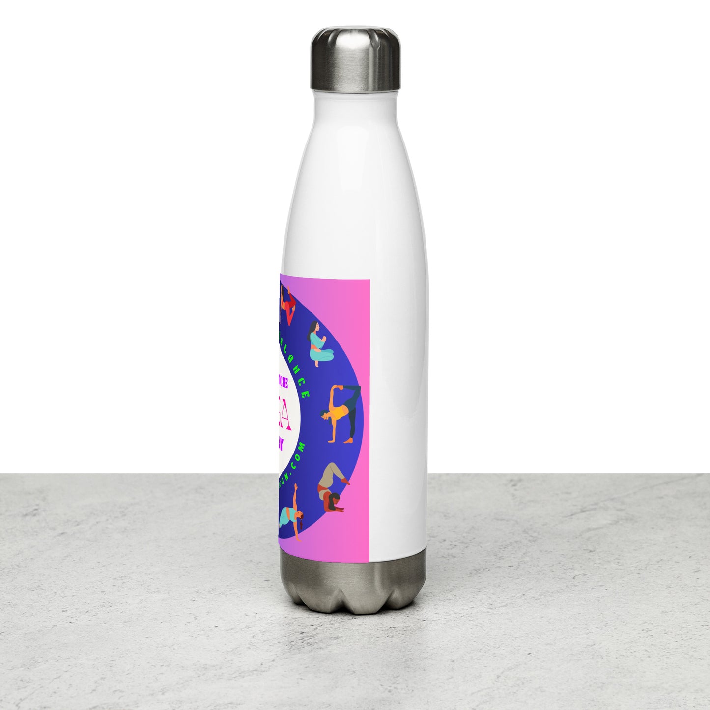 Colorful Illustrated Practice Yoga Today, FIND YOUR BALANCE, CALMNESSDESIGN.com, Creative Designer's,  Stainless steel water bottle