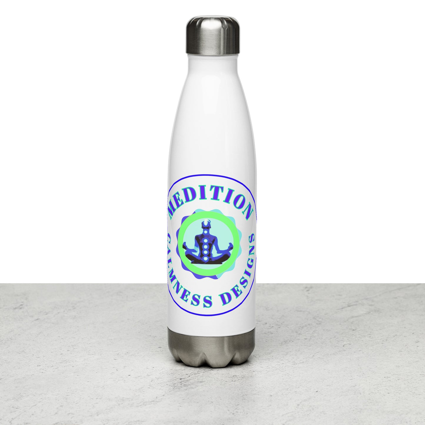 Retro Circle, MEDITION, CALMNESS DESIGNS LOGO,  Creative Designer's,  Stainless steel water bottle