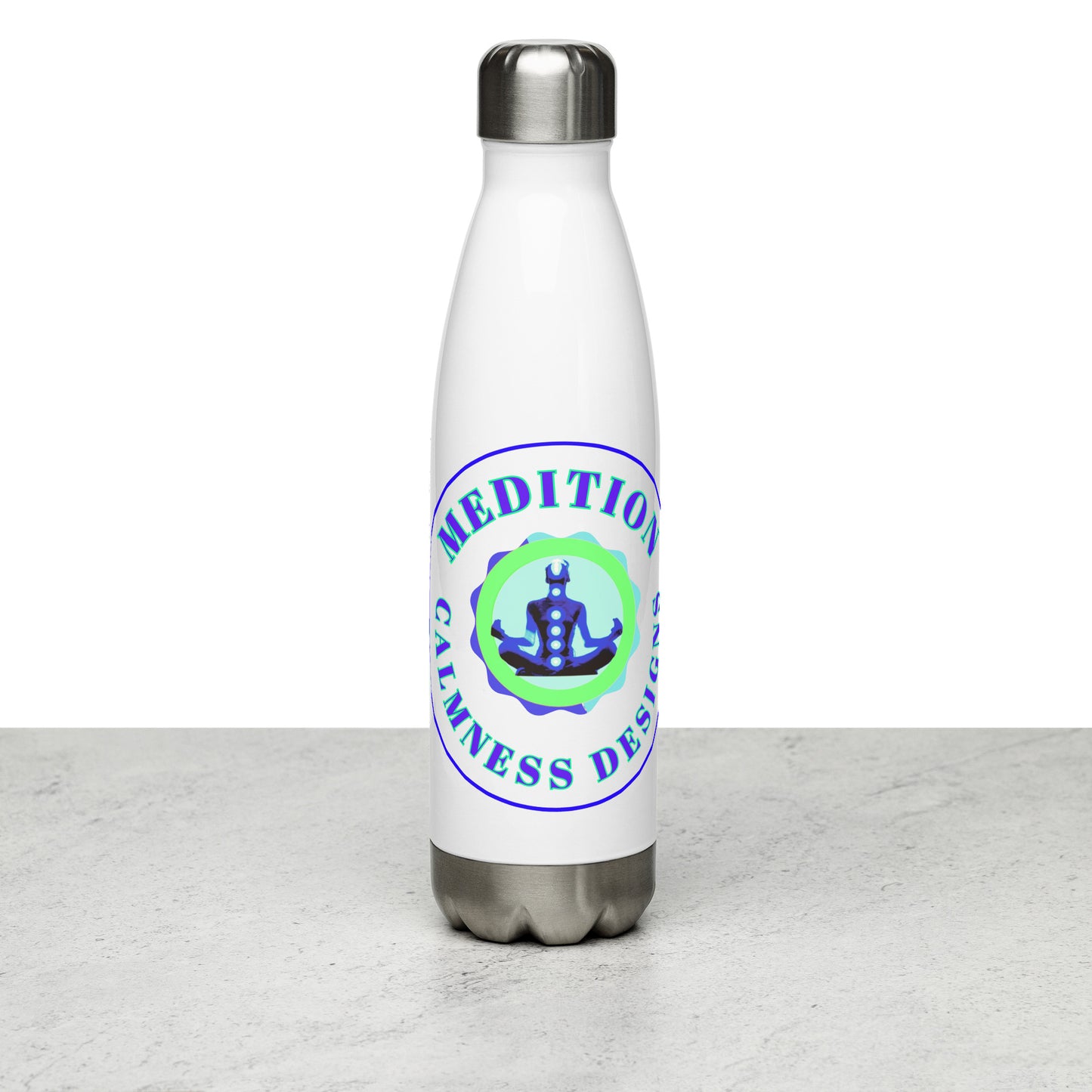 Retro Circle, MEDITION, CALMNESS DESIGNS LOGO,  Creative Designer's,  Stainless steel water bottle