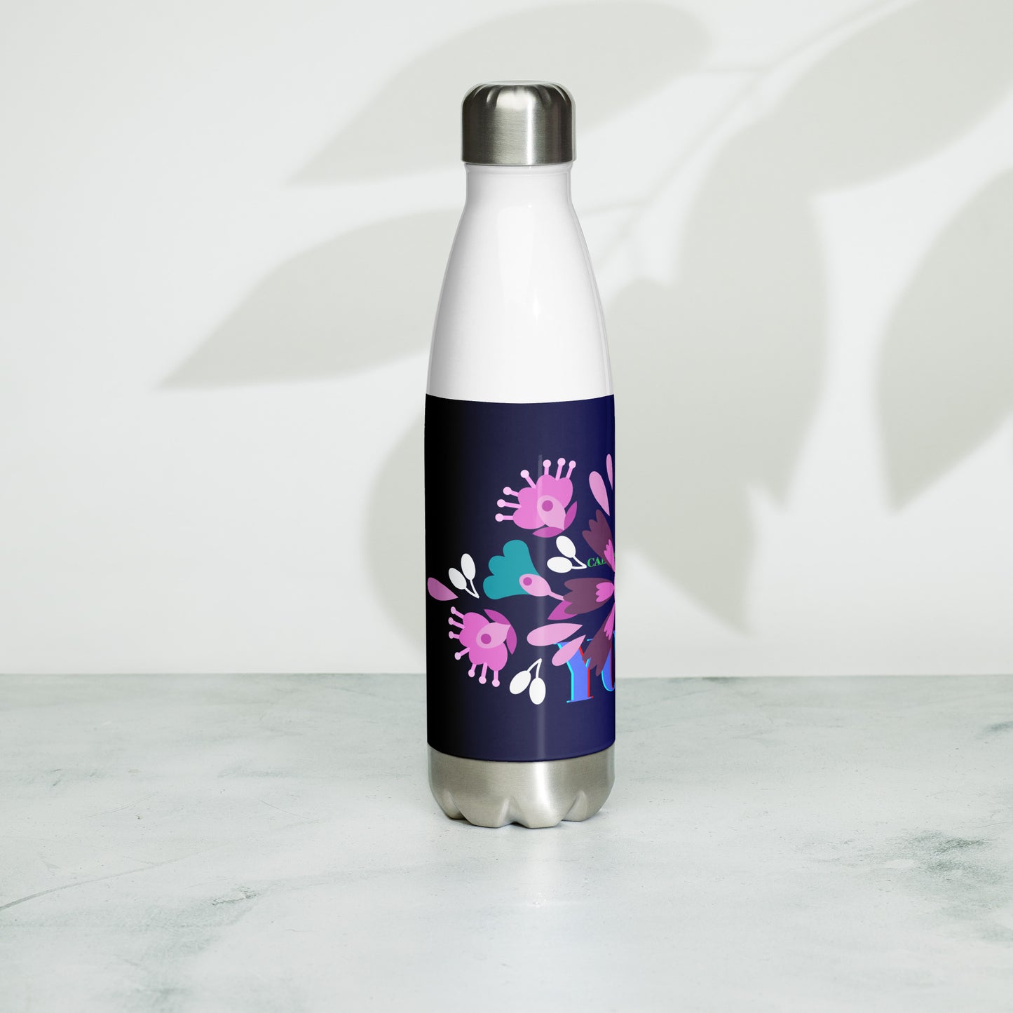 Mexican Embroidery, YOGA, Pretty Flowers,  CALMNESS DESIGNS,  Creative Designer's,  Stainless steel water bottle