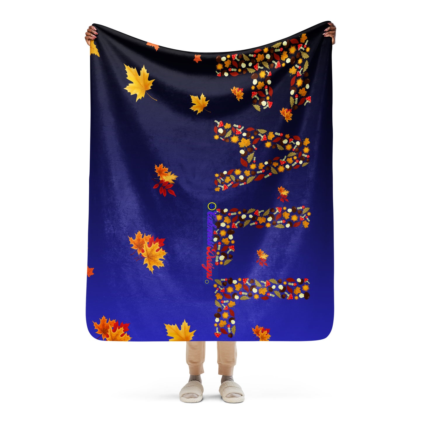 FALL Word Made Form Fall Elements, Fall Leaves,  CALMNESS DESIGNS,  Creative Designer's,  Sherpa blanket