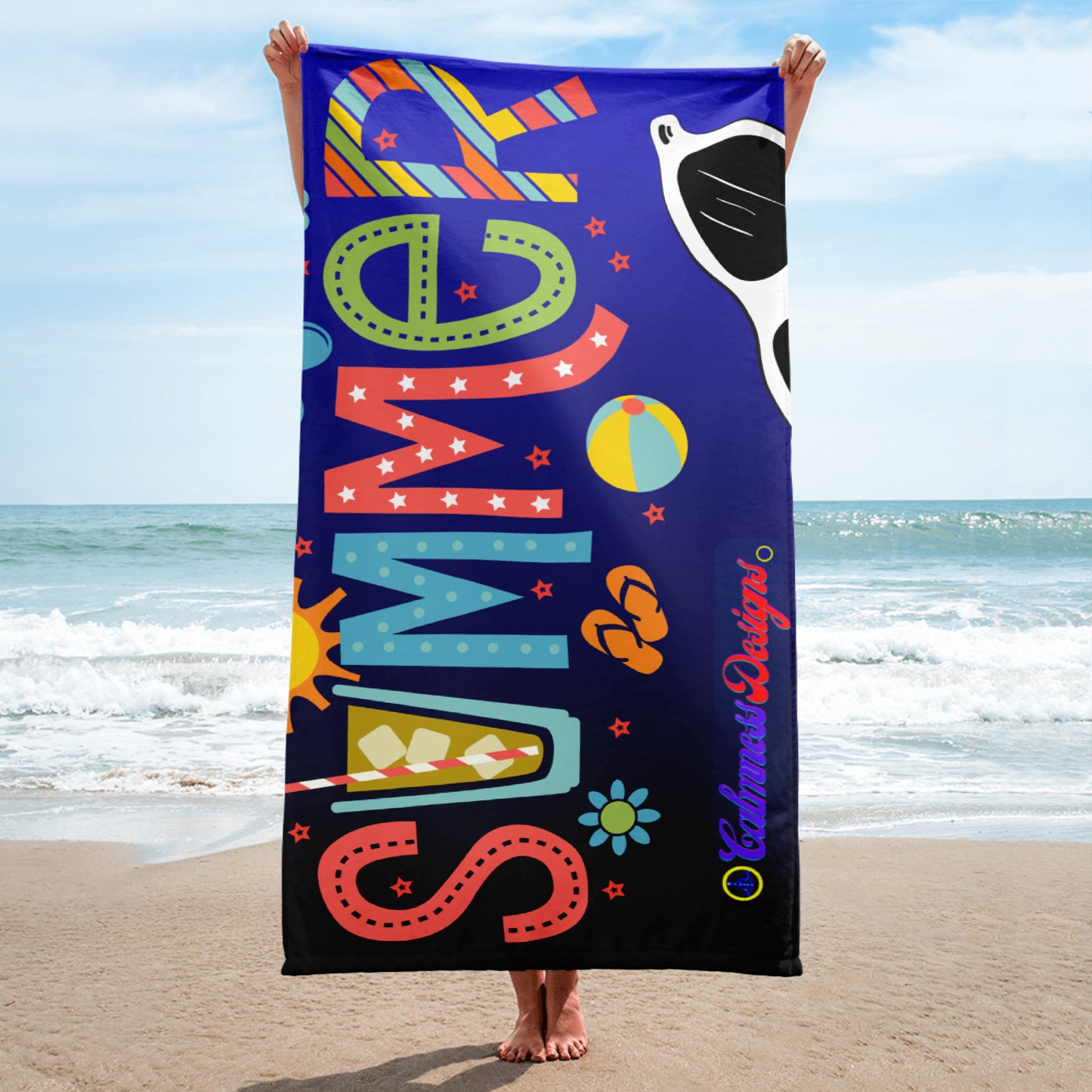 Hello Summer, Summer Vacation Sun Glasses, Stars,  CALMNESS DESIGNS,  Creative Designer's, Towel