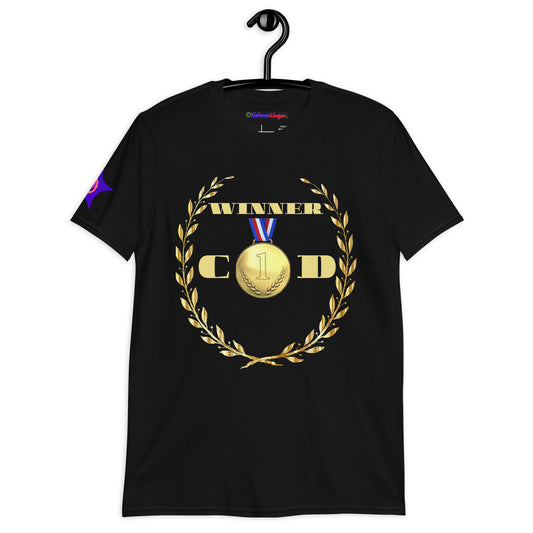 GOLD Wreath, GOLD-MEDAL, WINNER, #1 (C D), CALMNESS DESIGNS,  Creative Designer's, Short-Sleeve Unisex T-Shirt