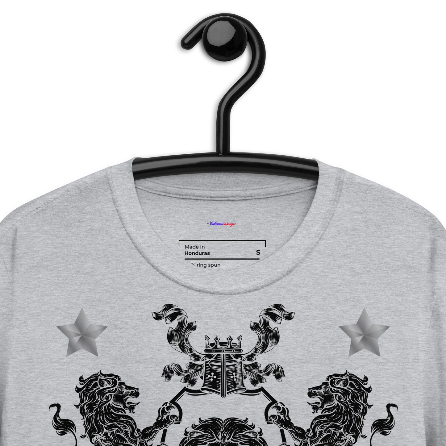 Coats of Arms, Lions Crest Shield, Stars,  Calmness Designs,   Short-Sleeve Unisex T-Shirt